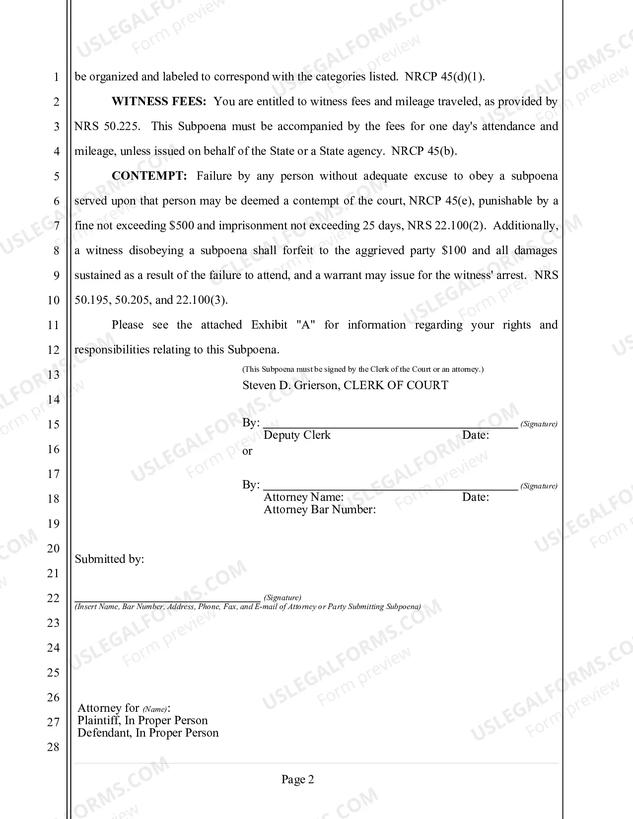 Preview Subpoena for Appearance at Trial or Hearing (with Documents)