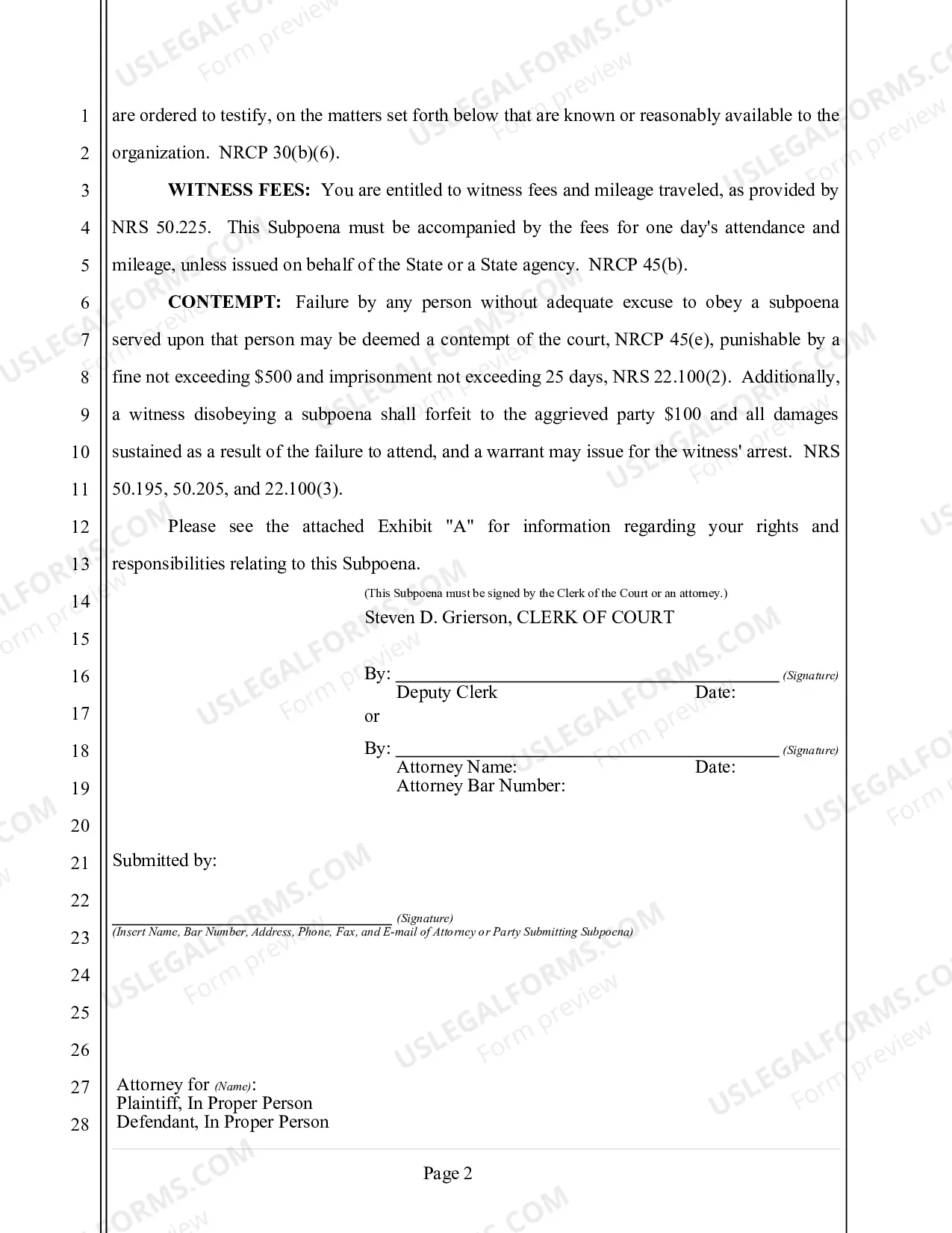 Preview Subpoena for Appearance at Deposition (without Documents)