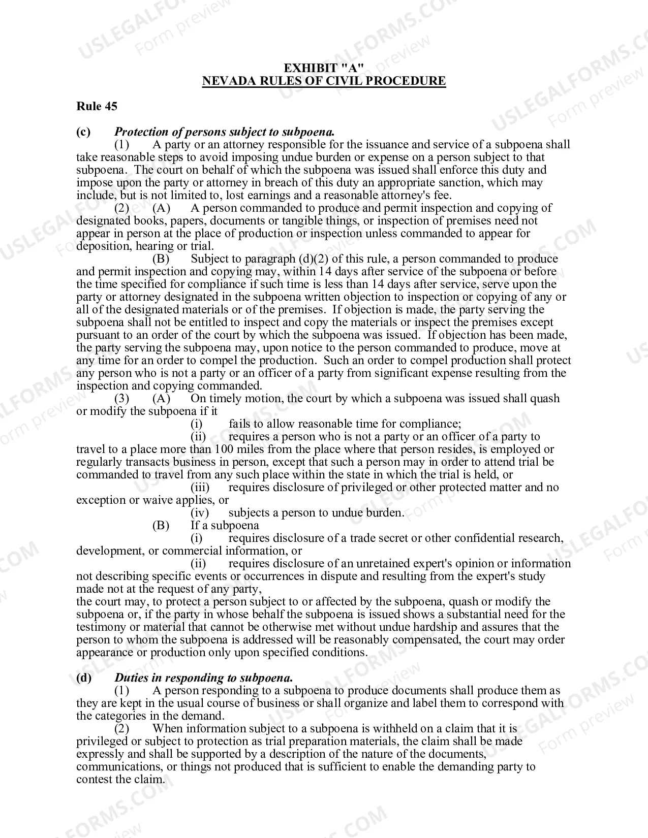 Preview Subpoena for Appearance at Deposition (without Documents)