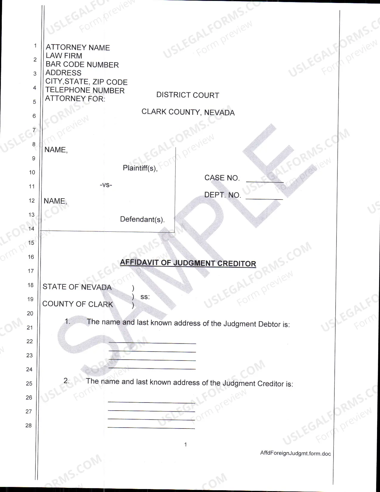 Preview Foreign Judgment Packet