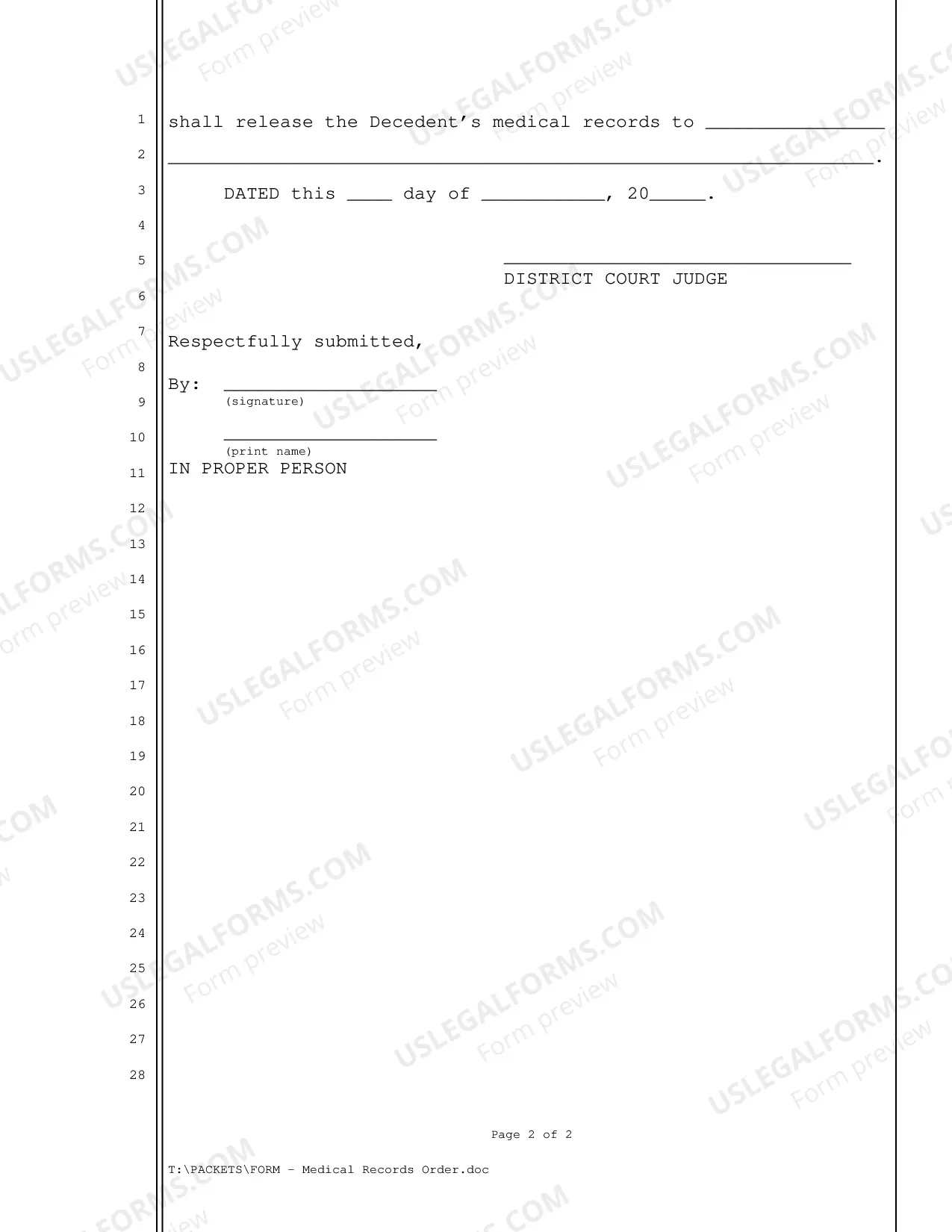 Preview Medical Records Order