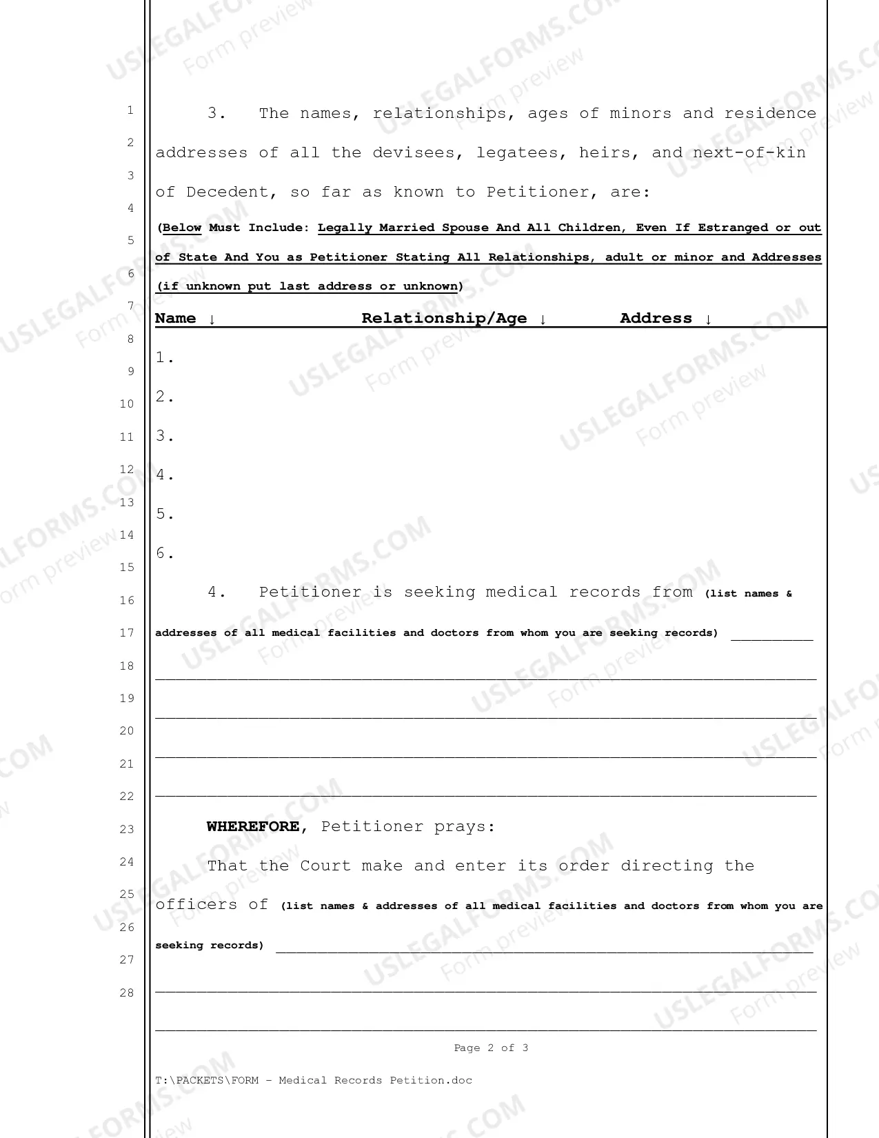 Preview Medical Records Petition