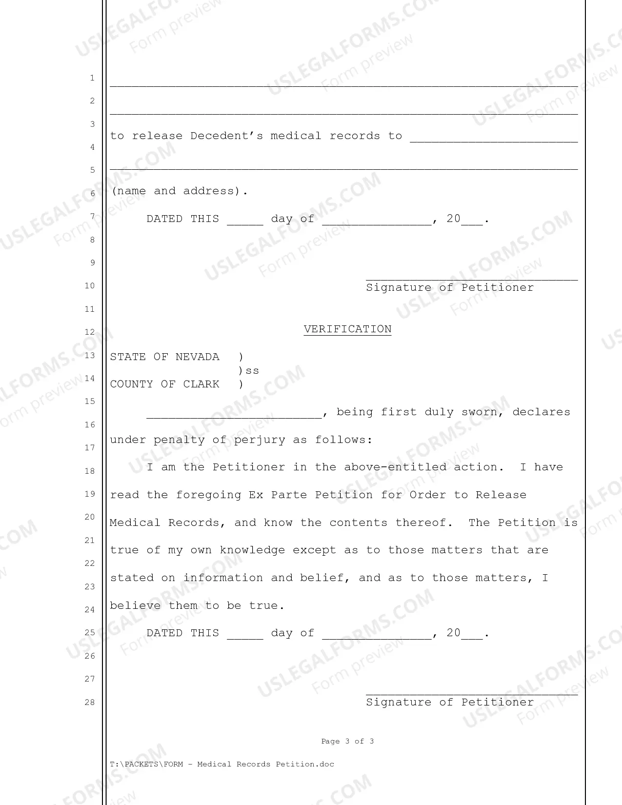 Preview Medical Records Petition