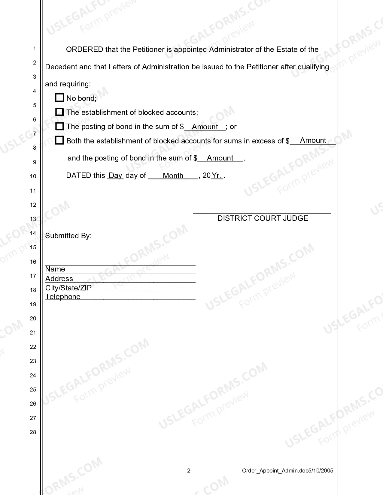 Preview Order Appointing Administrator