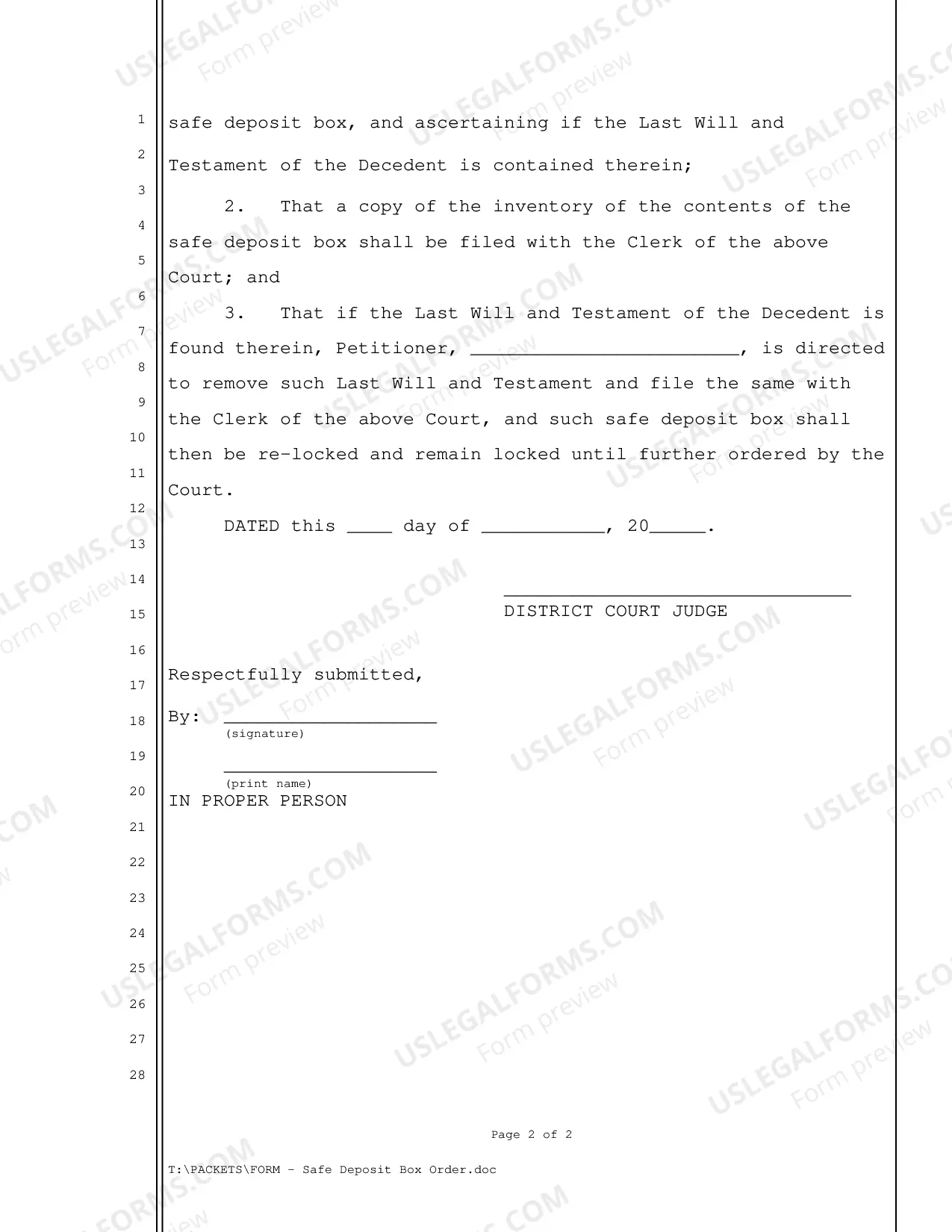 Preview Safe Deposit Box Order