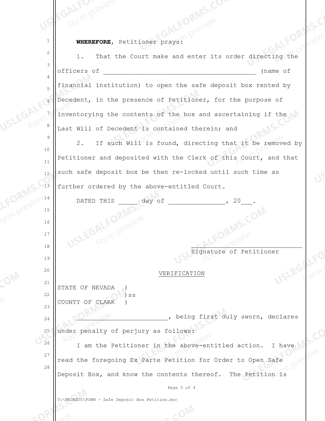 Preview Safe Deposit Box Petition