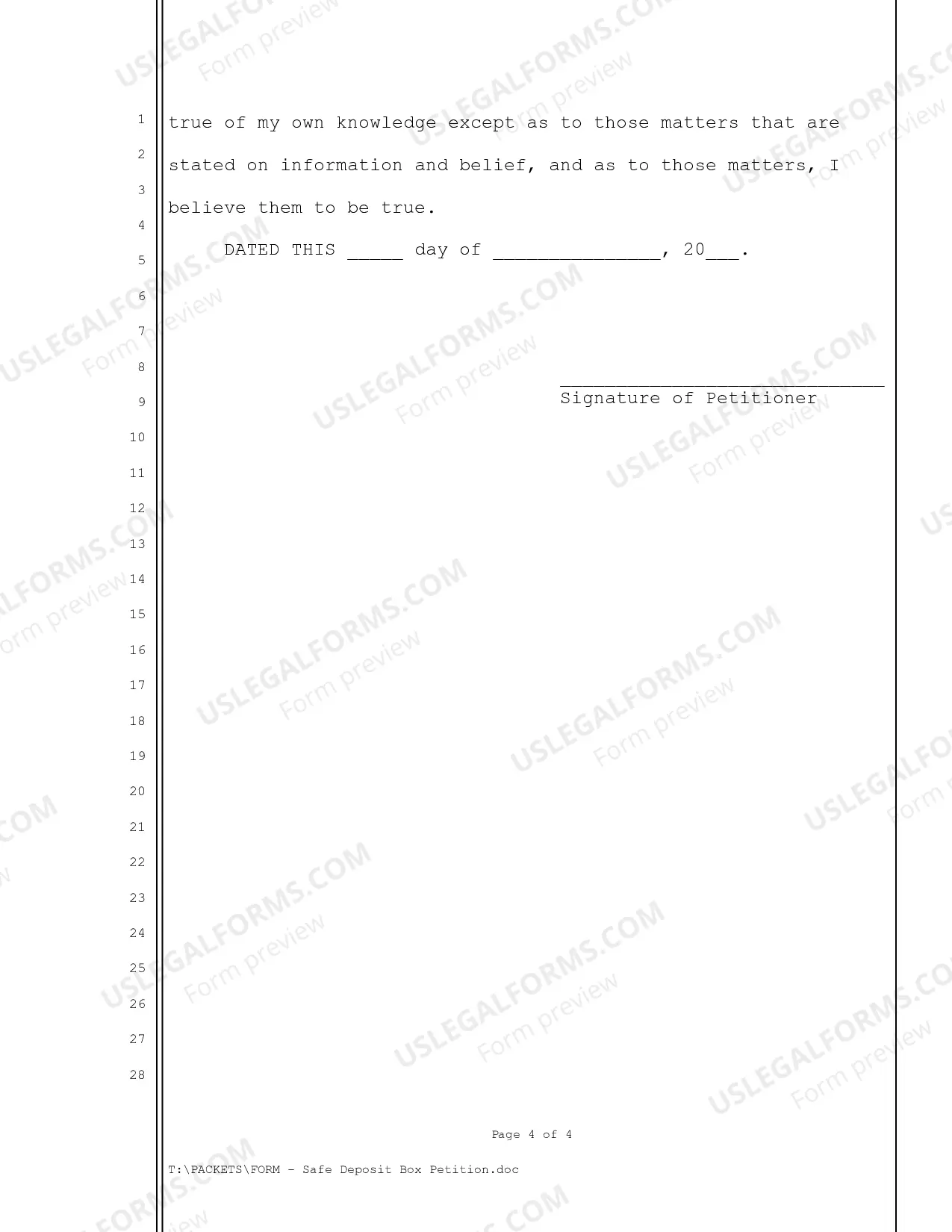 Preview Safe Deposit Box Petition
