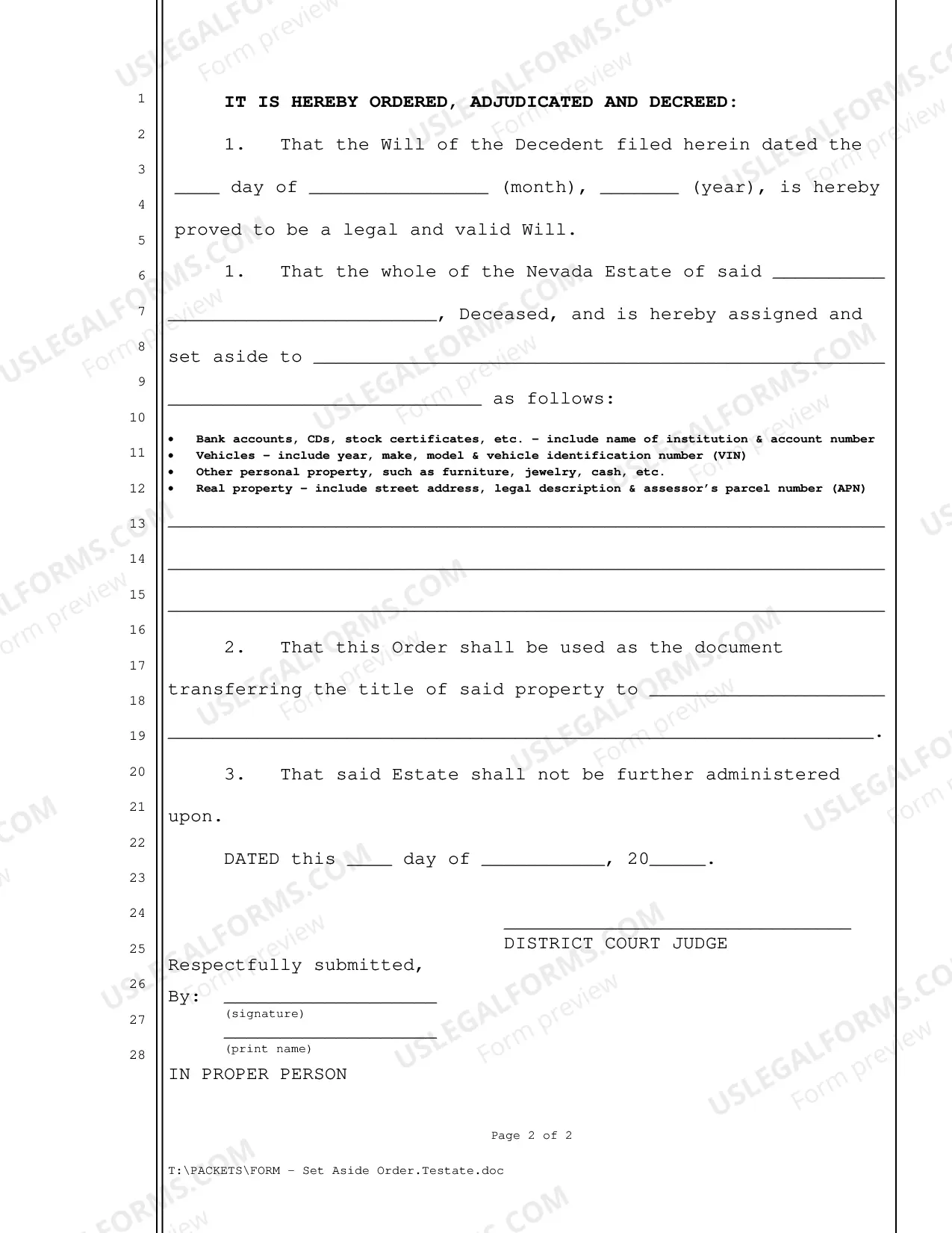 Preview Set Aside Order Testate