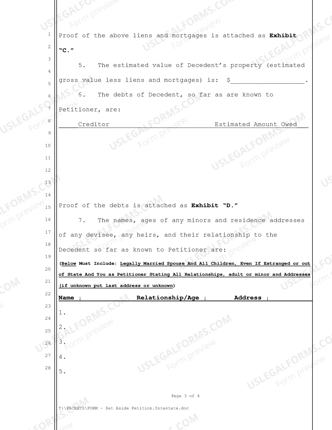 Preview Set Aside Petition Intestate