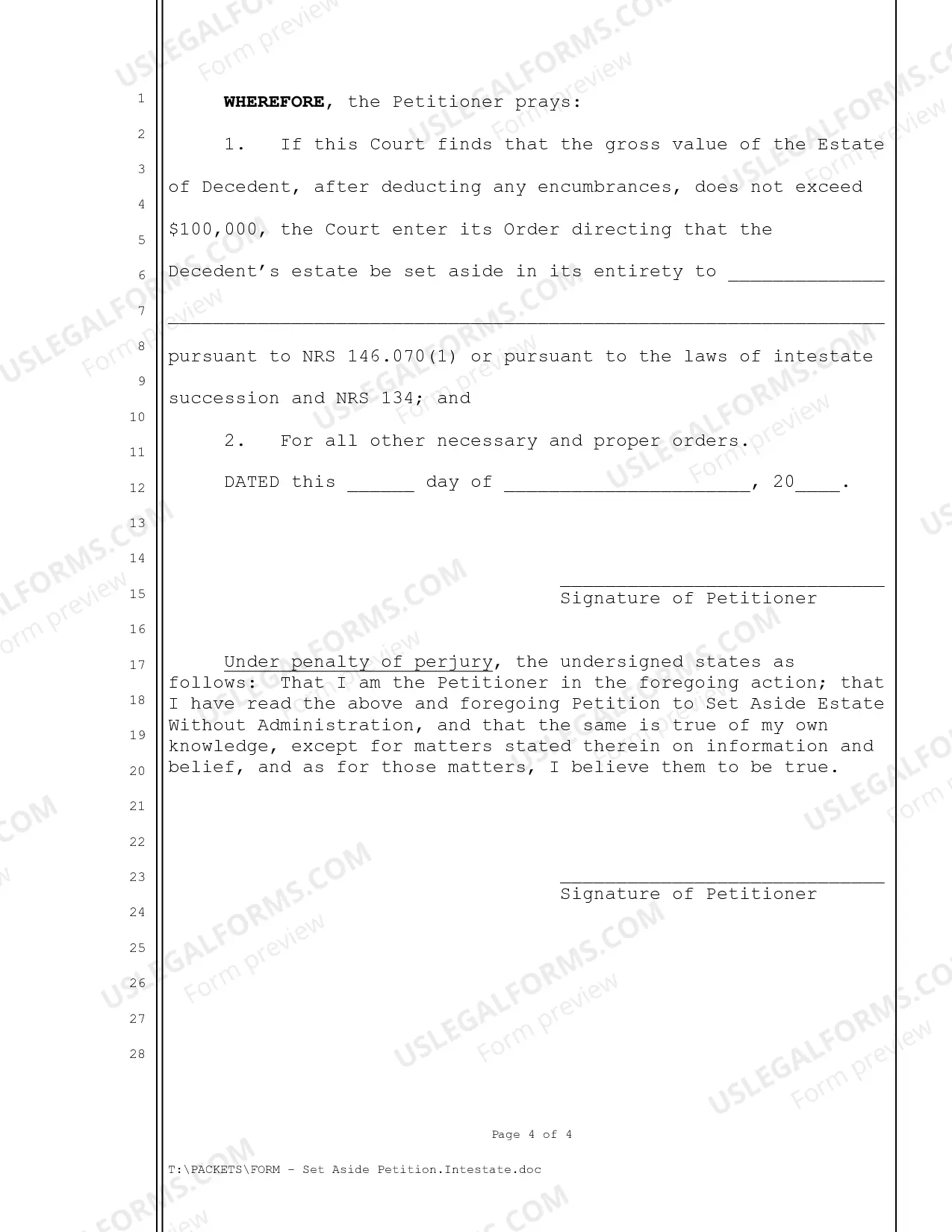 Preview Set Aside Petition Intestate