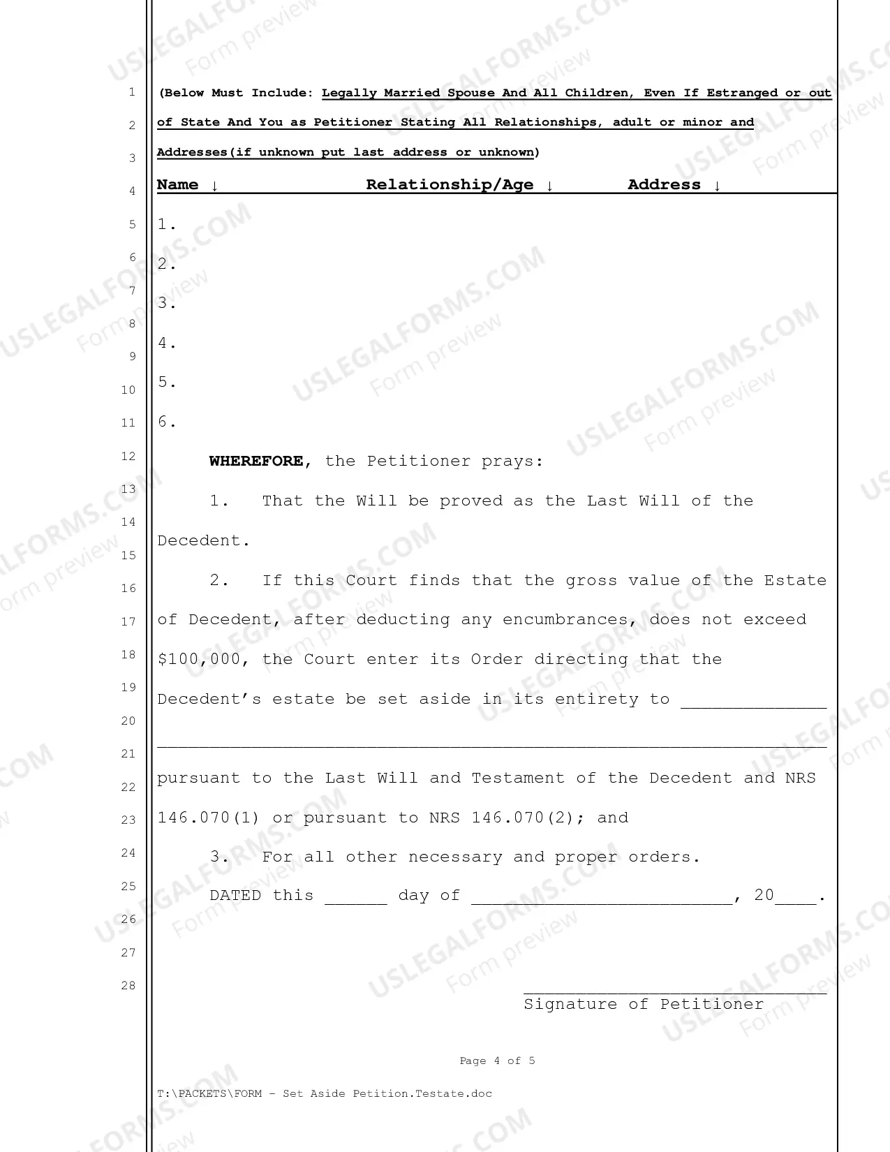Preview Set Aside Petition Testate