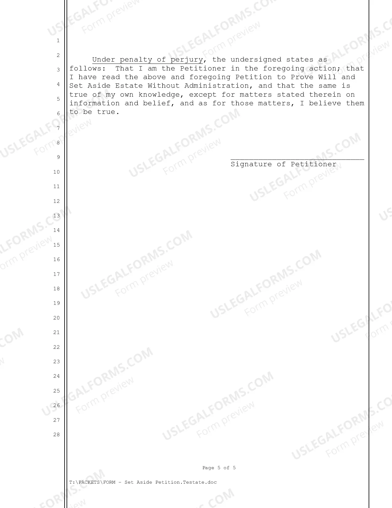 Preview Set Aside Petition Testate
