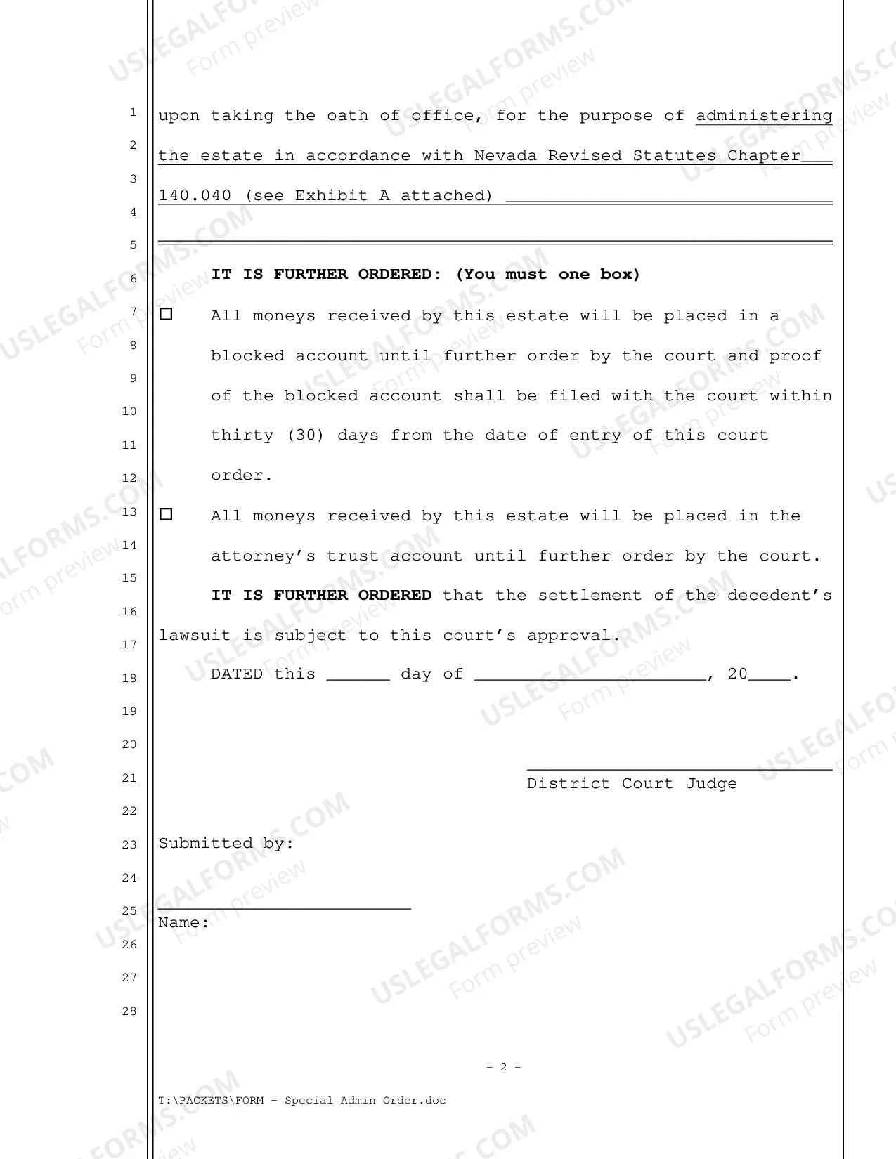 Preview Special Administration Order