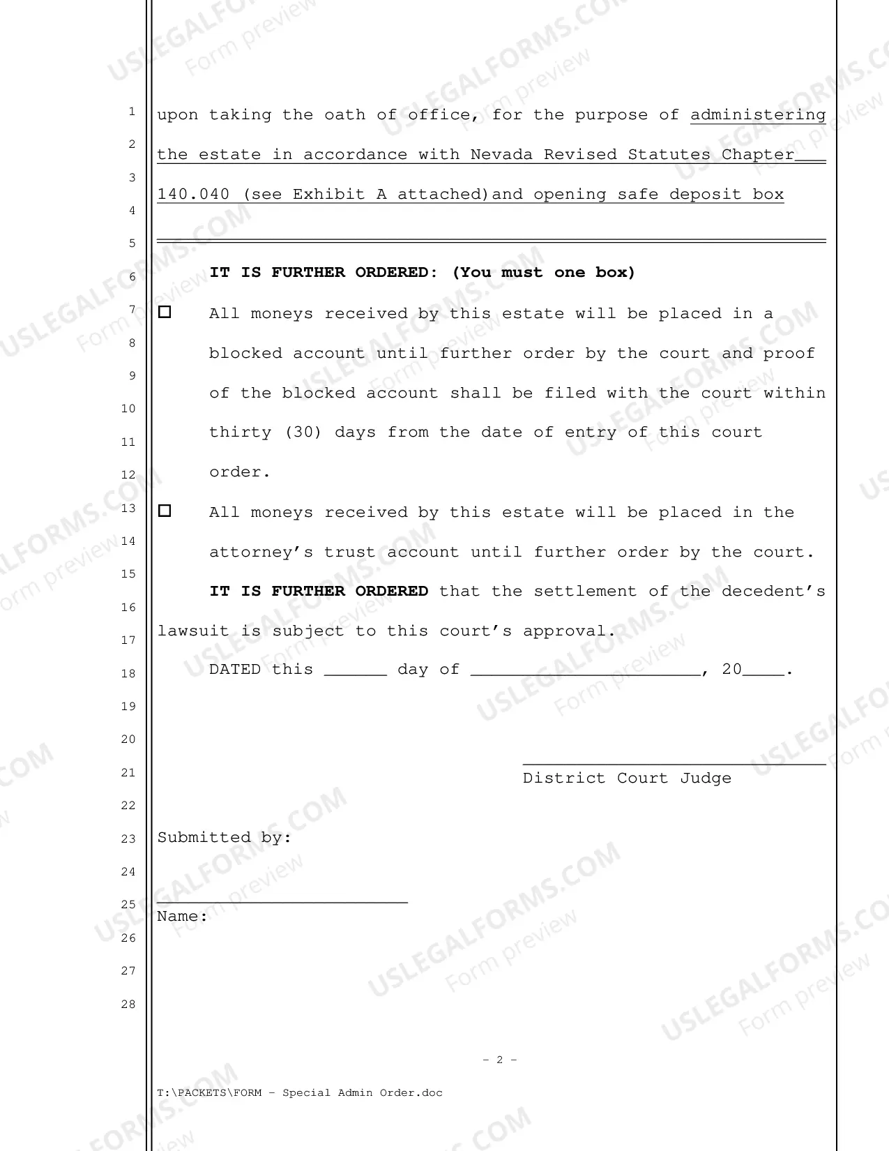 Preview Special Administration Order Safe Deposit
