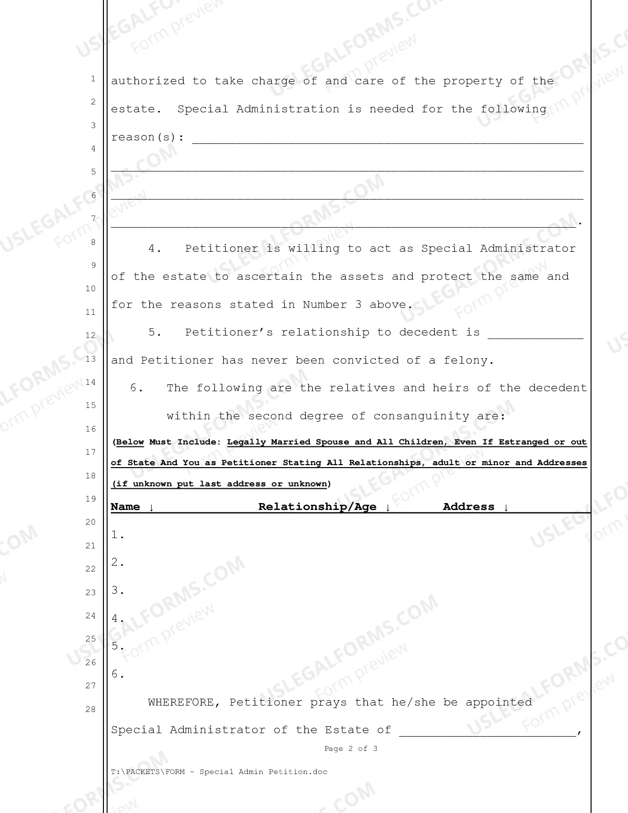 Preview Special Administration Petition