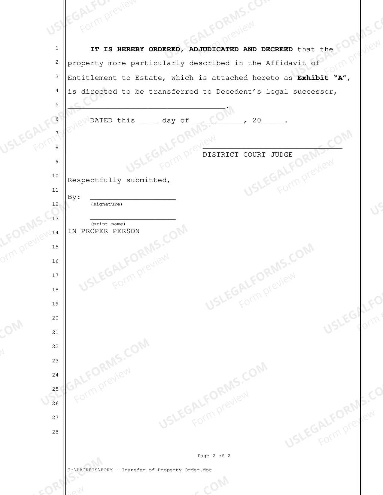 Preview Transfer of Property Order