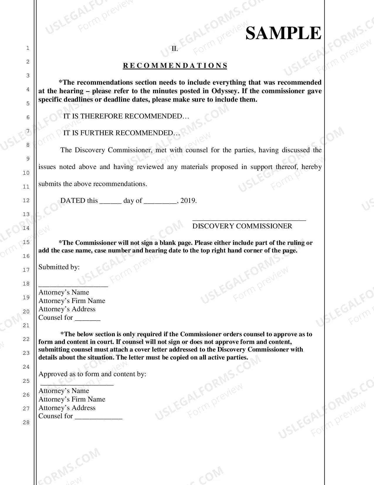 Preview Report and Recommendations Instructional Sample Packet