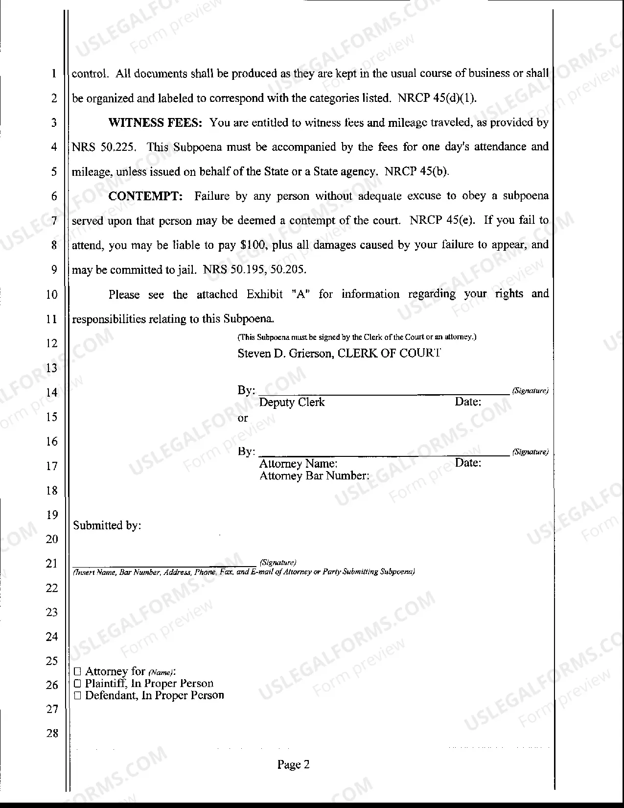 Preview Civil Subpoena (Duces Tecum)