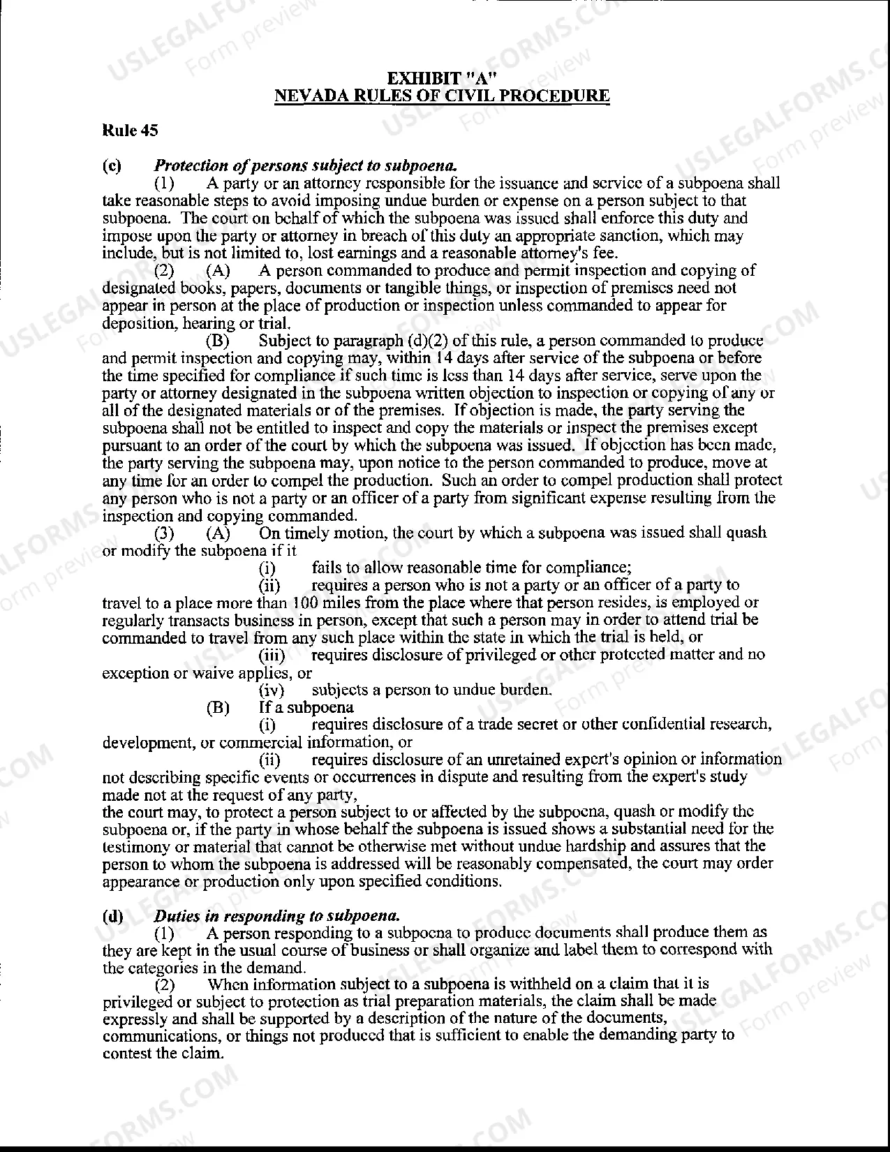 Preview Civil Subpoena (Duces Tecum)