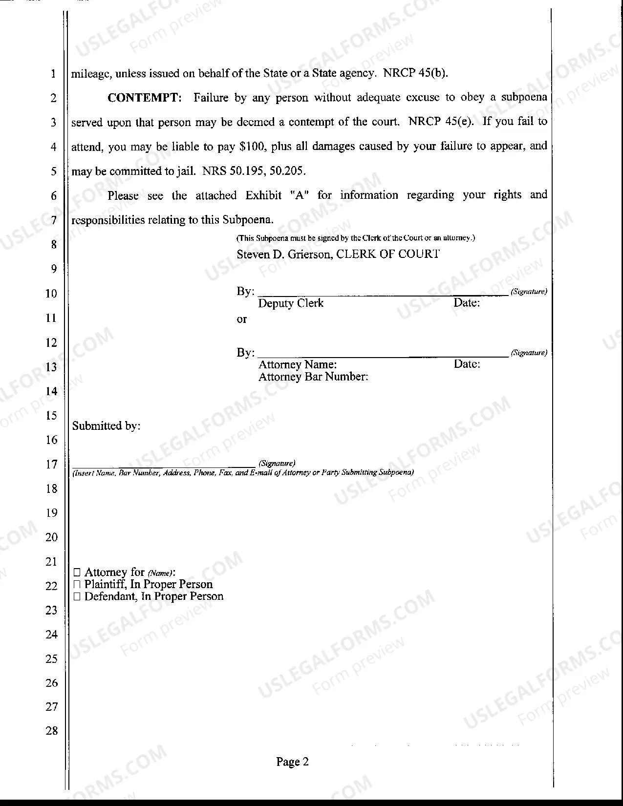 Preview Civil Subpoena
