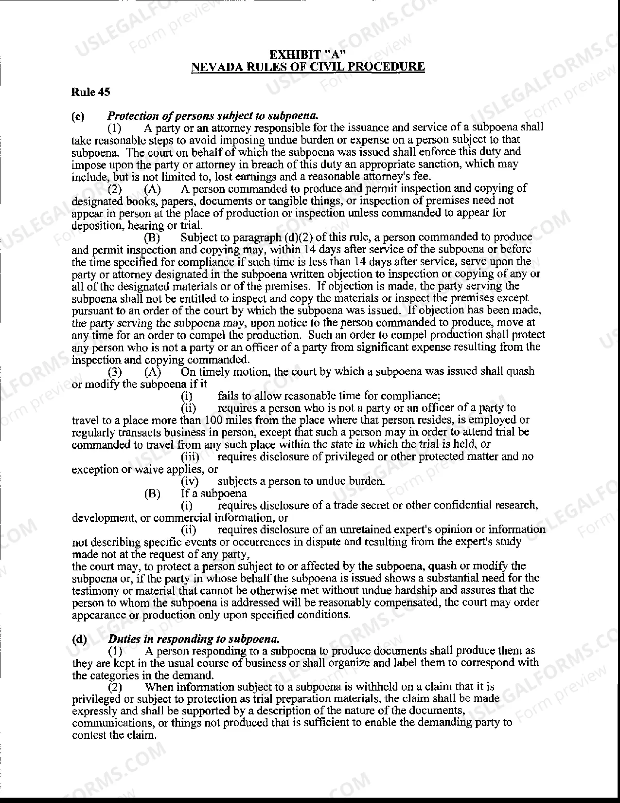 Preview Civil Subpoena