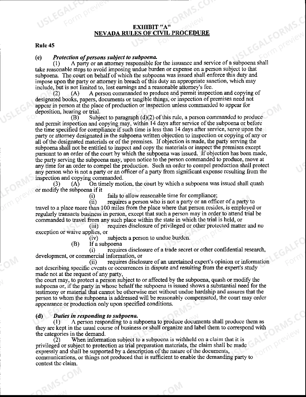 Preview Deposition Subpoena (Duces Tecum)