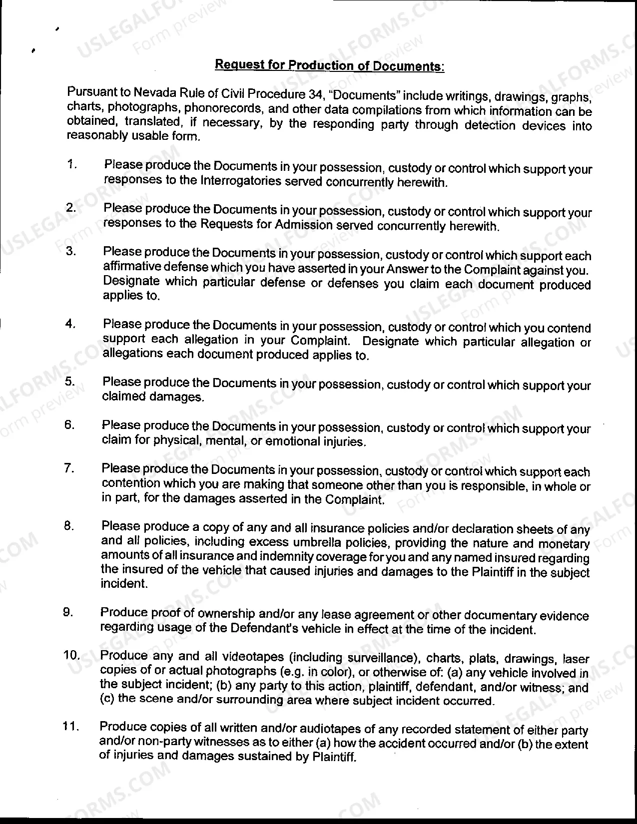 Preview Request for Production of Documents