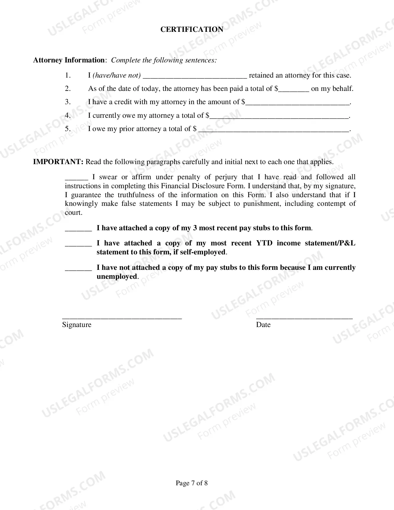 Preview Financial Disclosure Form