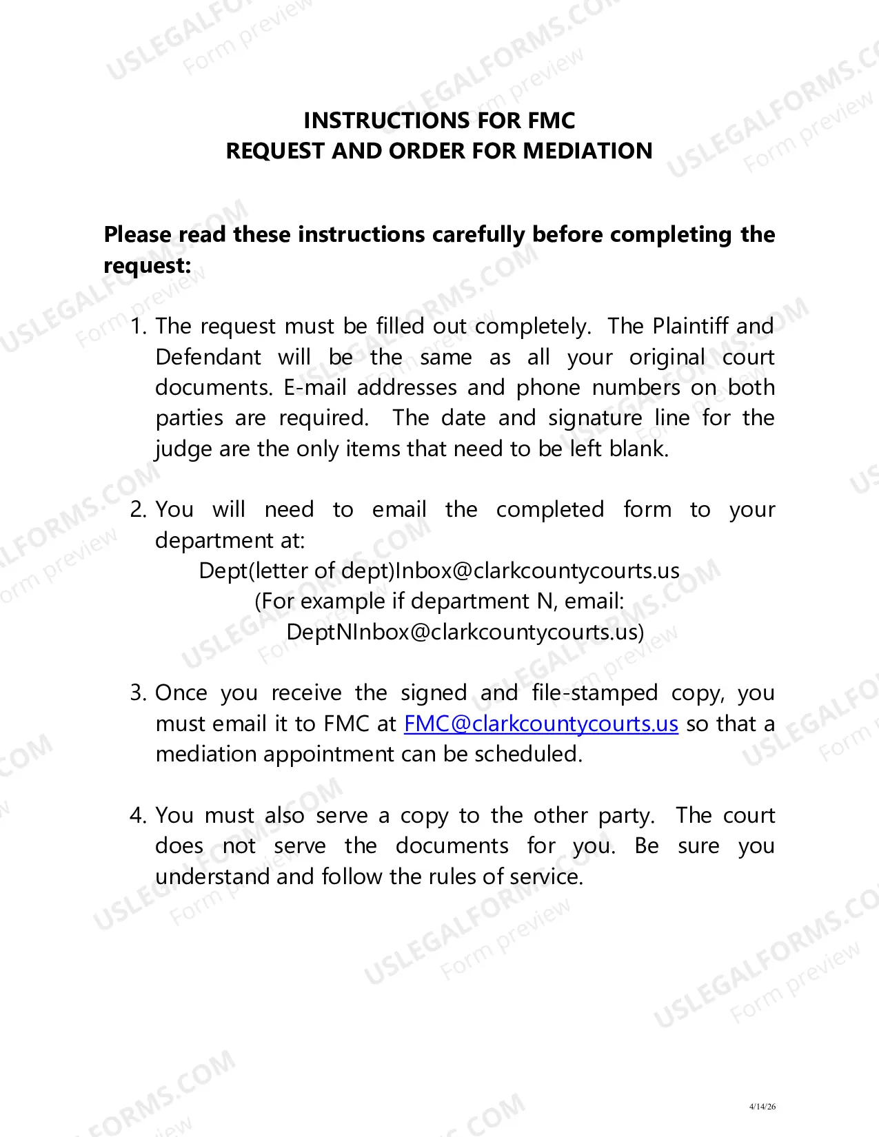 Preview Request and Order for Family Mediation Center