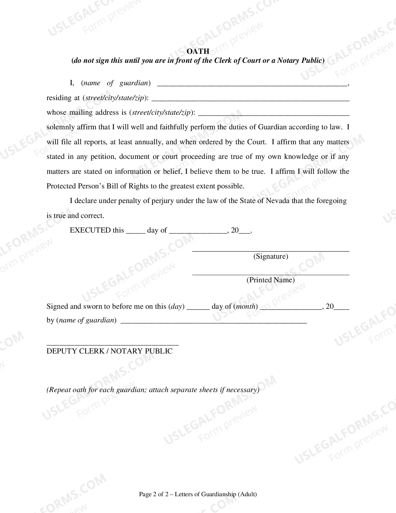 Preview Temporary Letters of Guardianship
