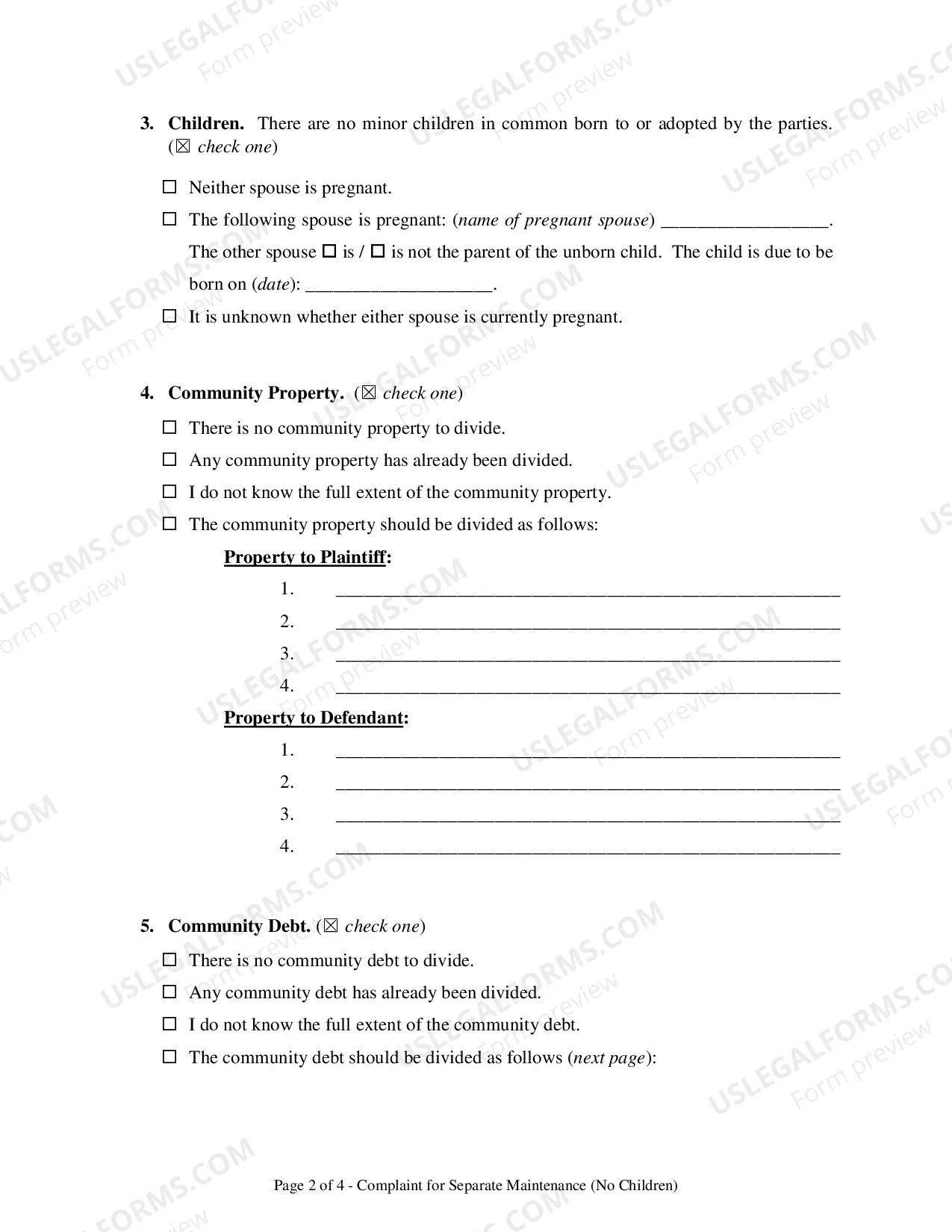 Preview Complaint for Separation - No Children