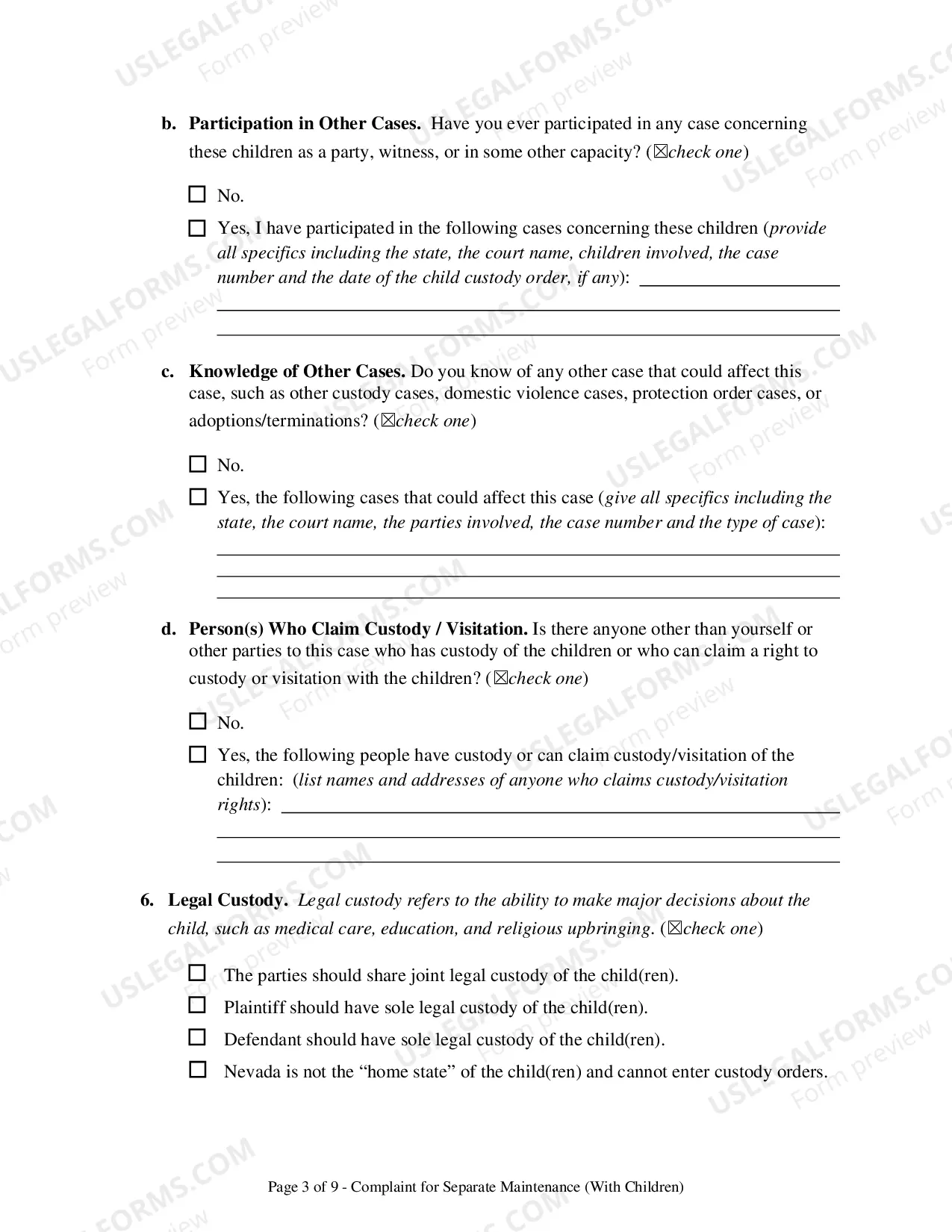 Preview ORComplaint for Separation - With Children