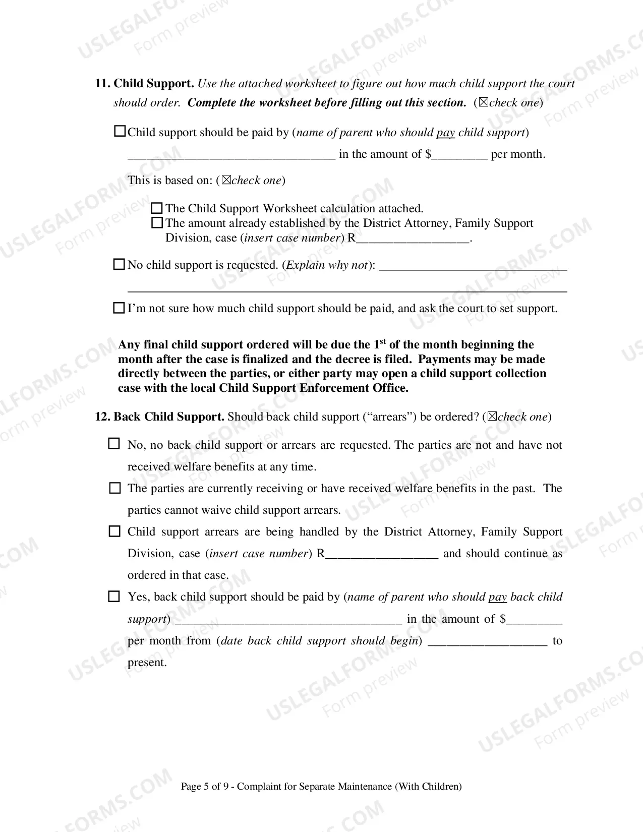 Preview ORComplaint for Separation - With Children