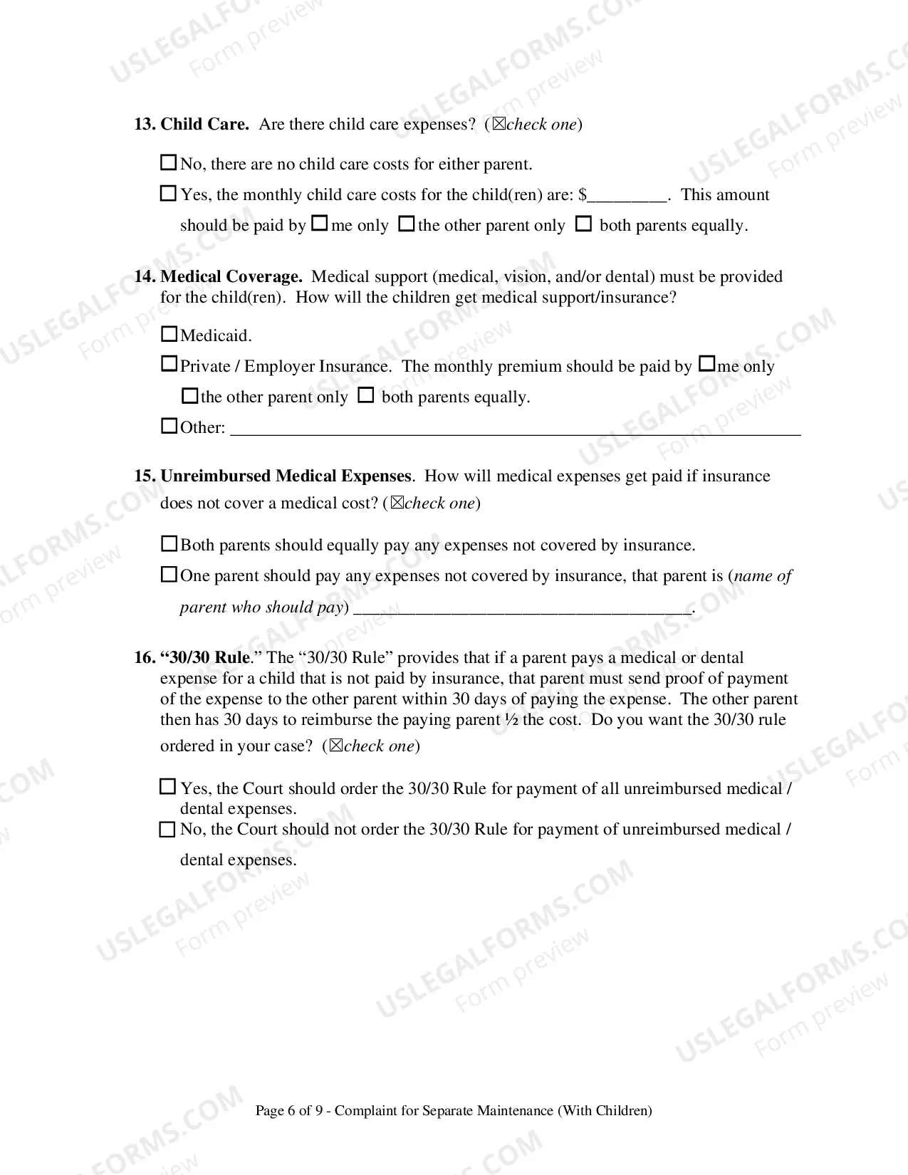Preview ORComplaint for Separation - With Children