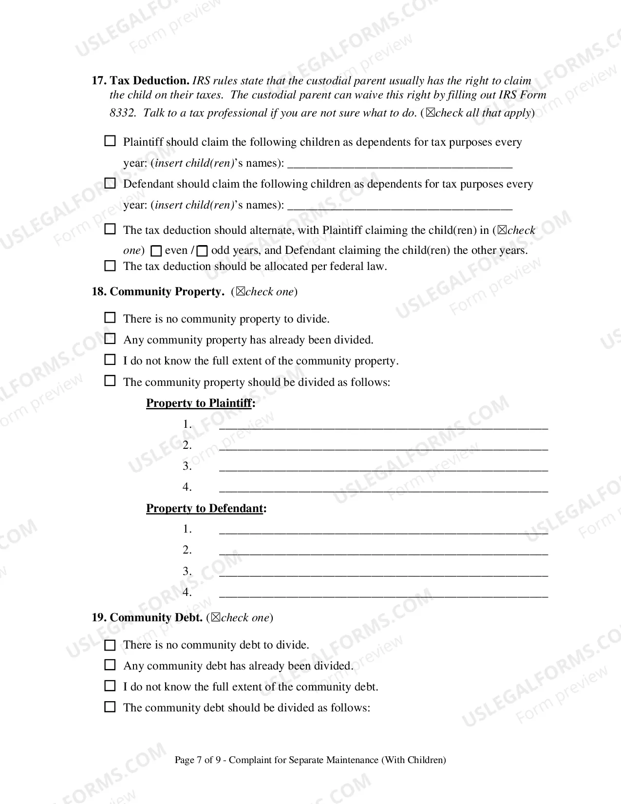 Preview ORComplaint for Separation - With Children