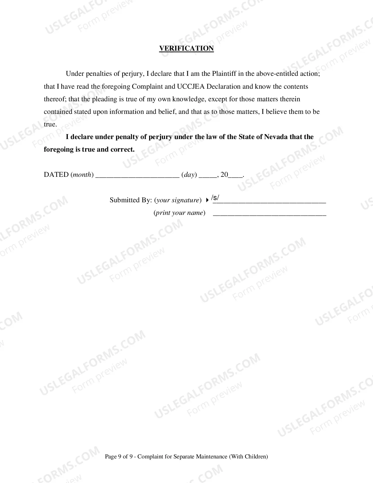 Preview ORComplaint for Separation - With Children