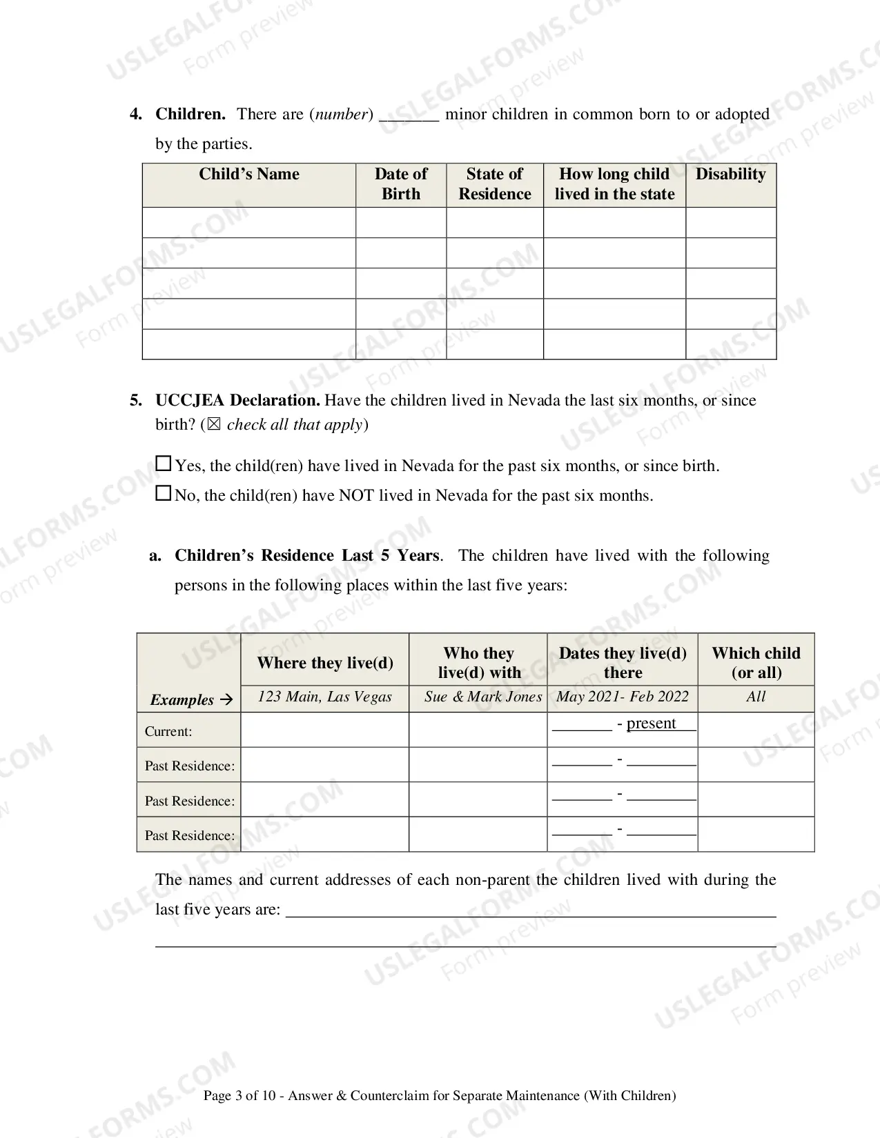 Preview Answer & Counterclaim for Separation - With Children