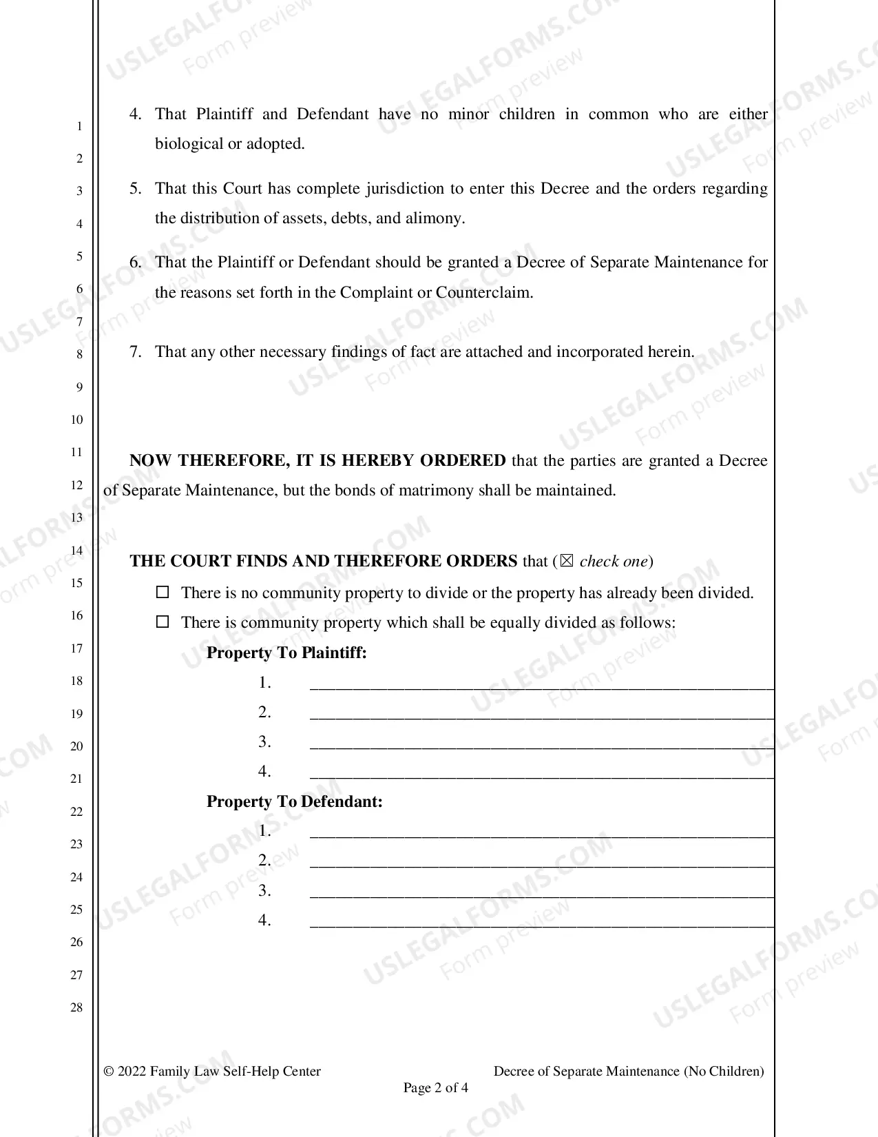 Preview Decree of Separation - No Children