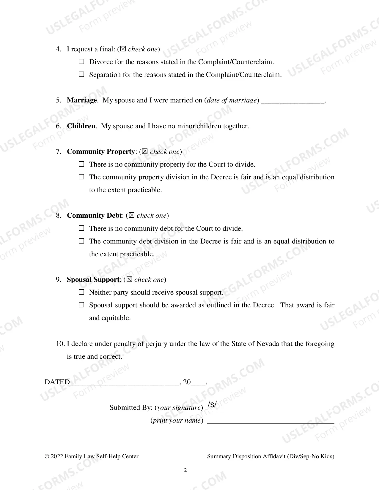 Preview Affidavit in Support of Request for Summary Disposition - No Kids