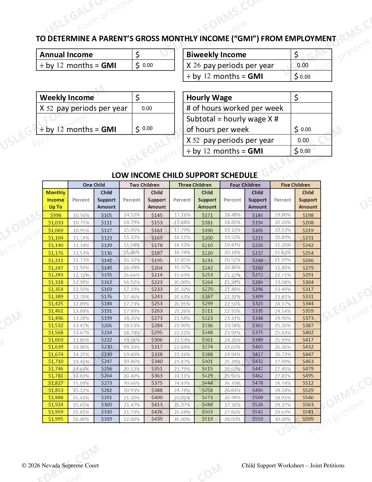 Preview Child Support Worksheet for a Joint Petition