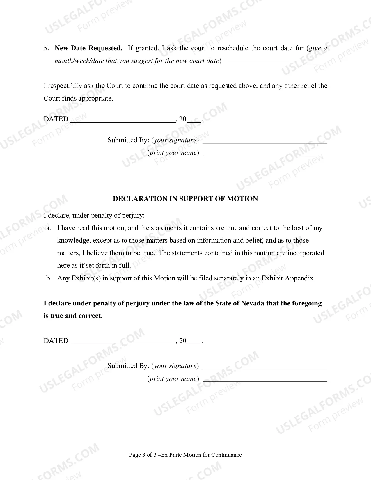 Preview Ex Parte Request & Order to Continue Hearing