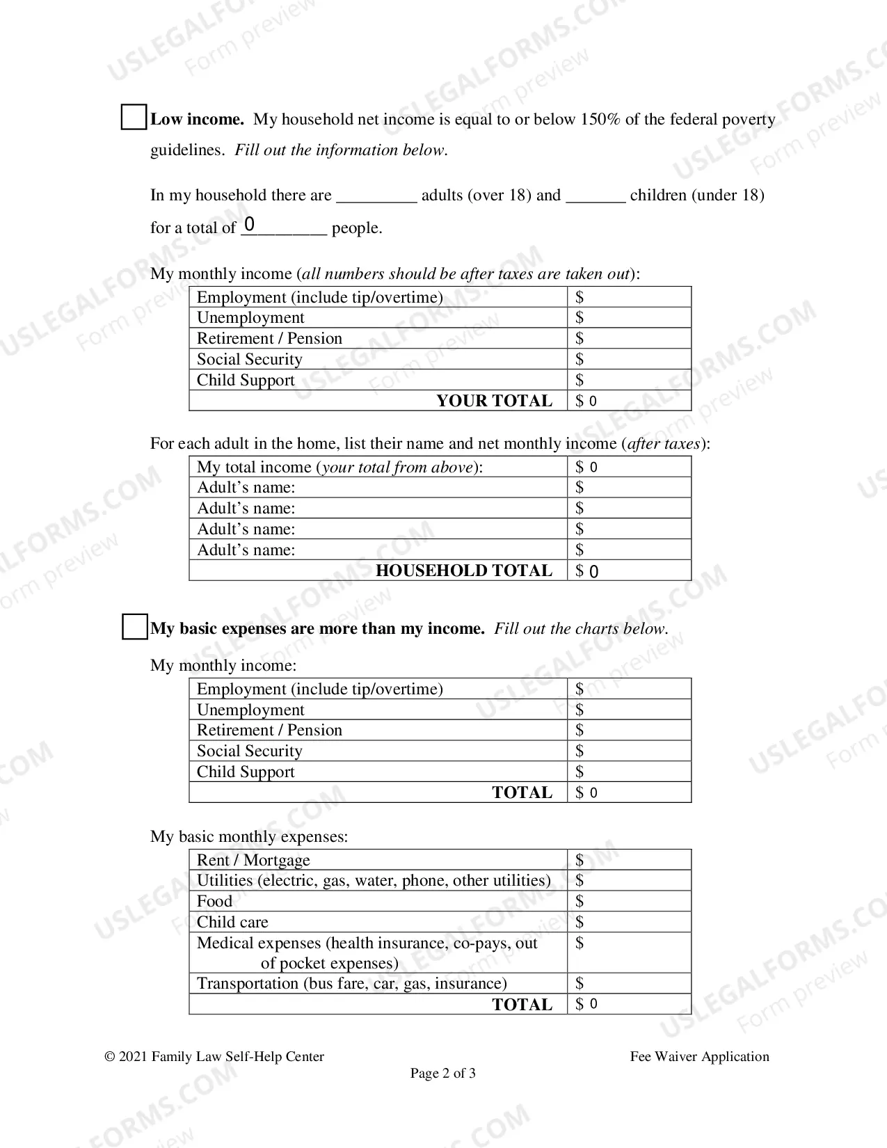 Preview Application to Waive Filing Fee