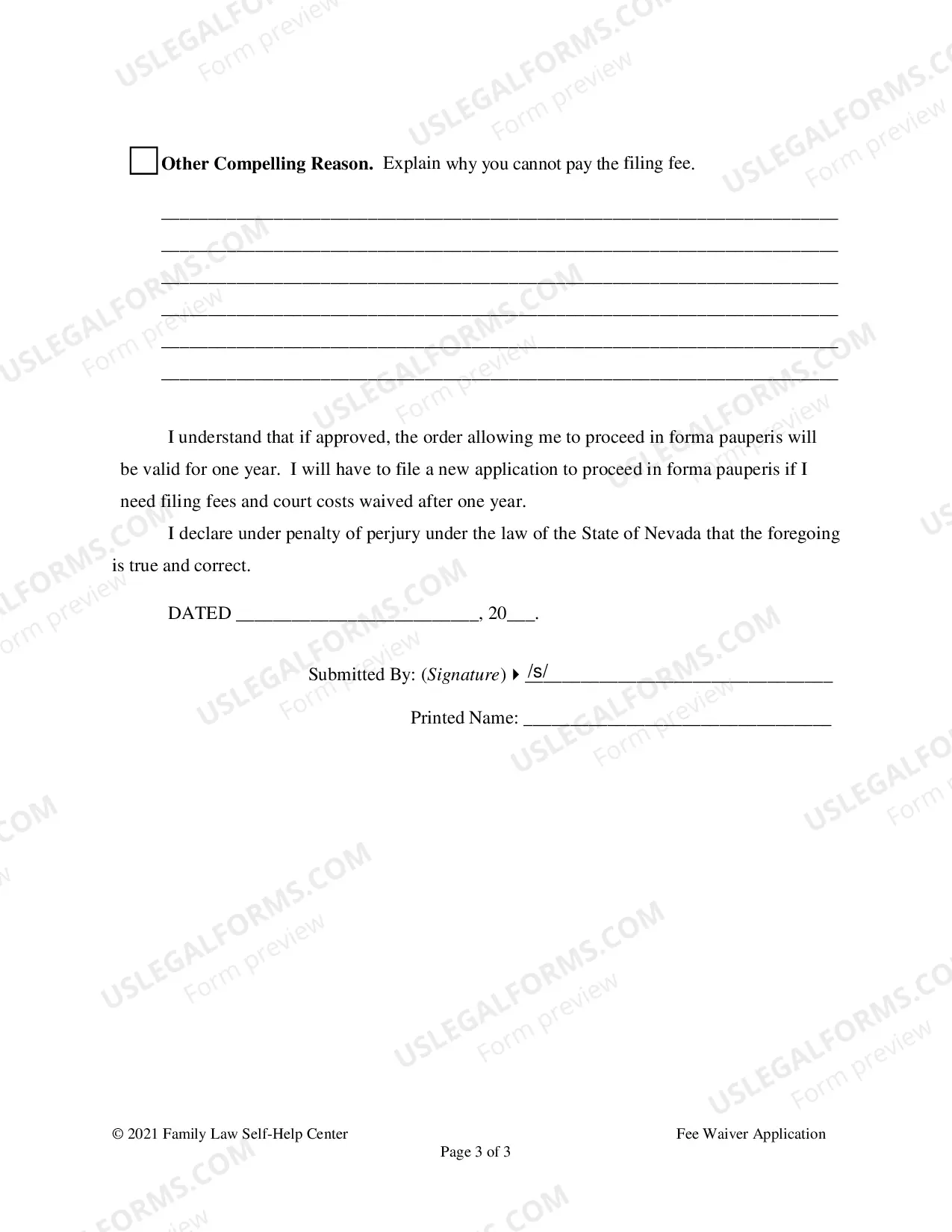 Preview Application to Waive Filing Fee