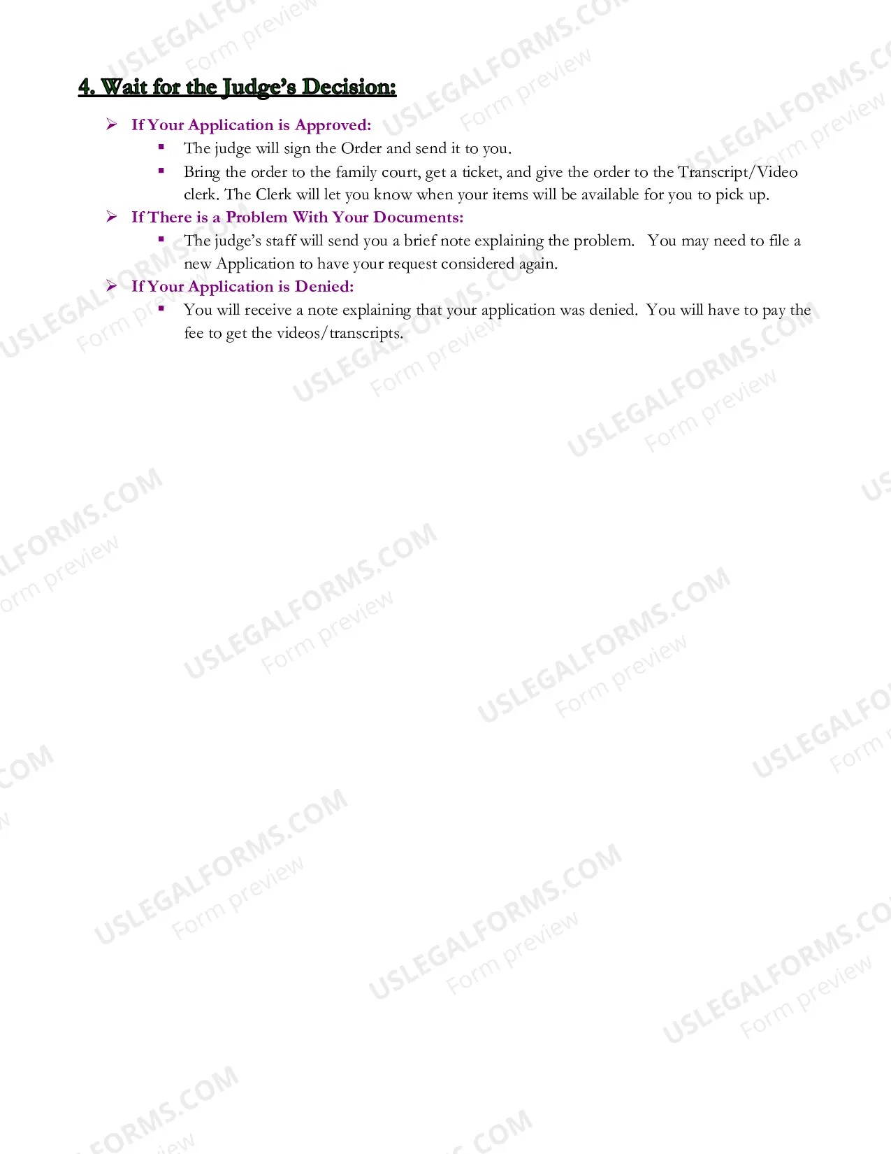 Preview Application & Order to Waive Video/Transcript Fee Fee