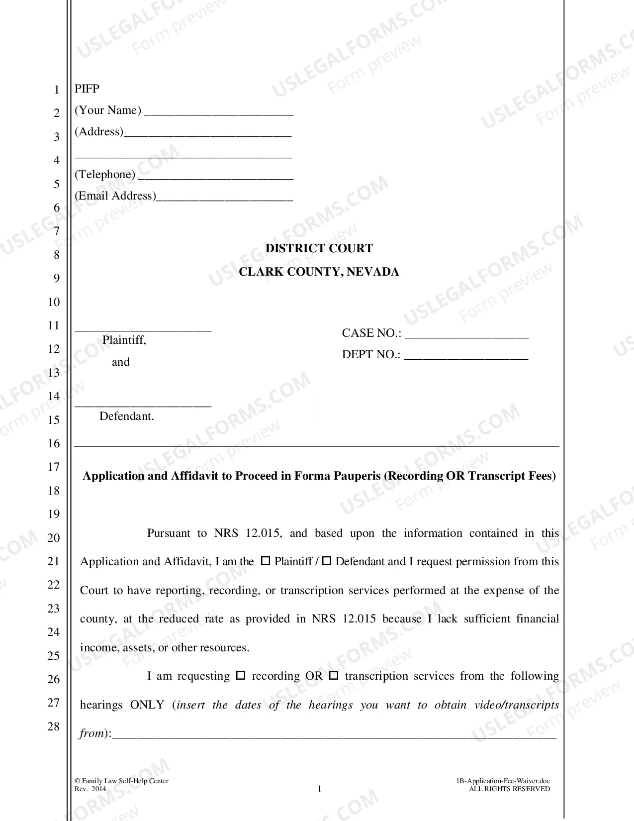 Preview Application & Order to Waive Video/Transcript Fee Fee