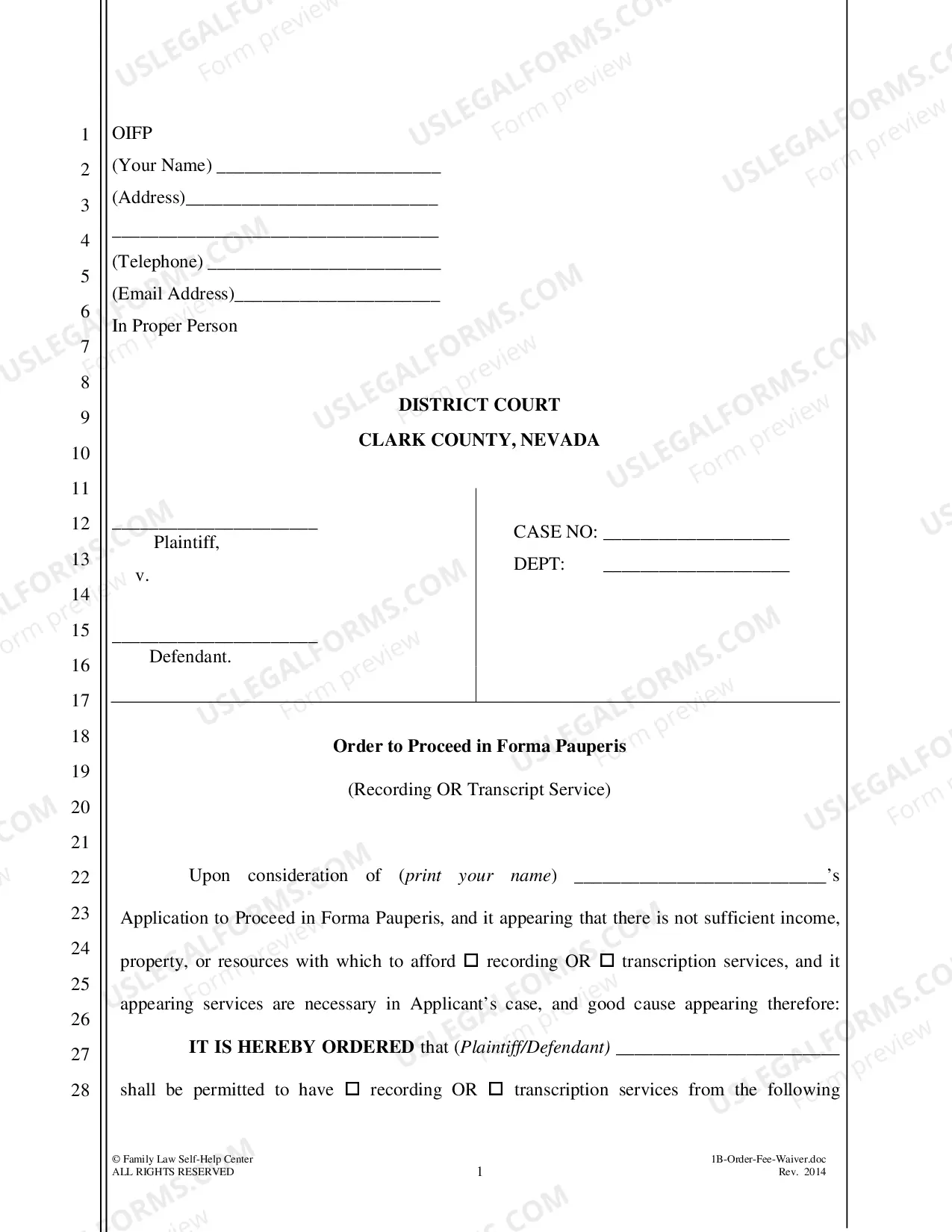 Preview Application & Order to Waive Video/Transcript Fee Fee