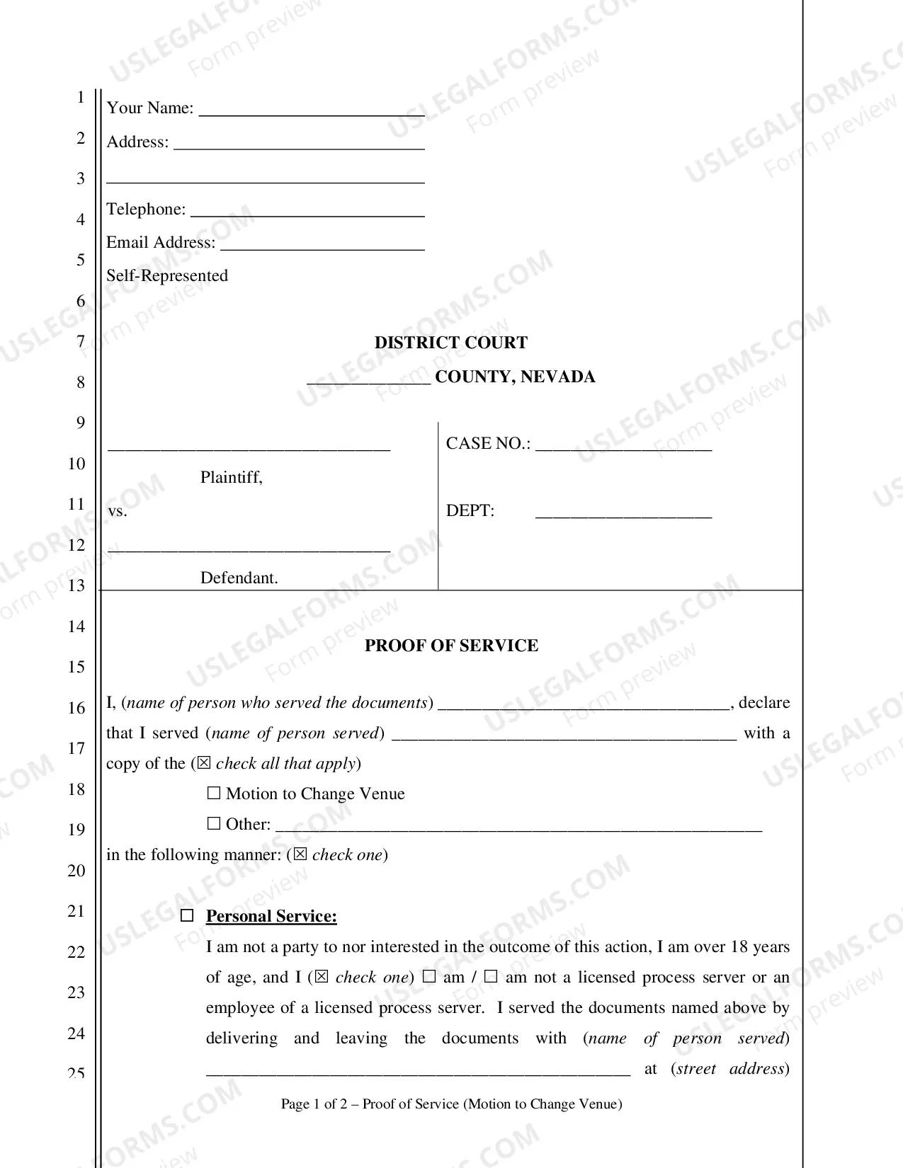 Preview Motion to Change Venue(to move a case from another Nevada county to Clark County)