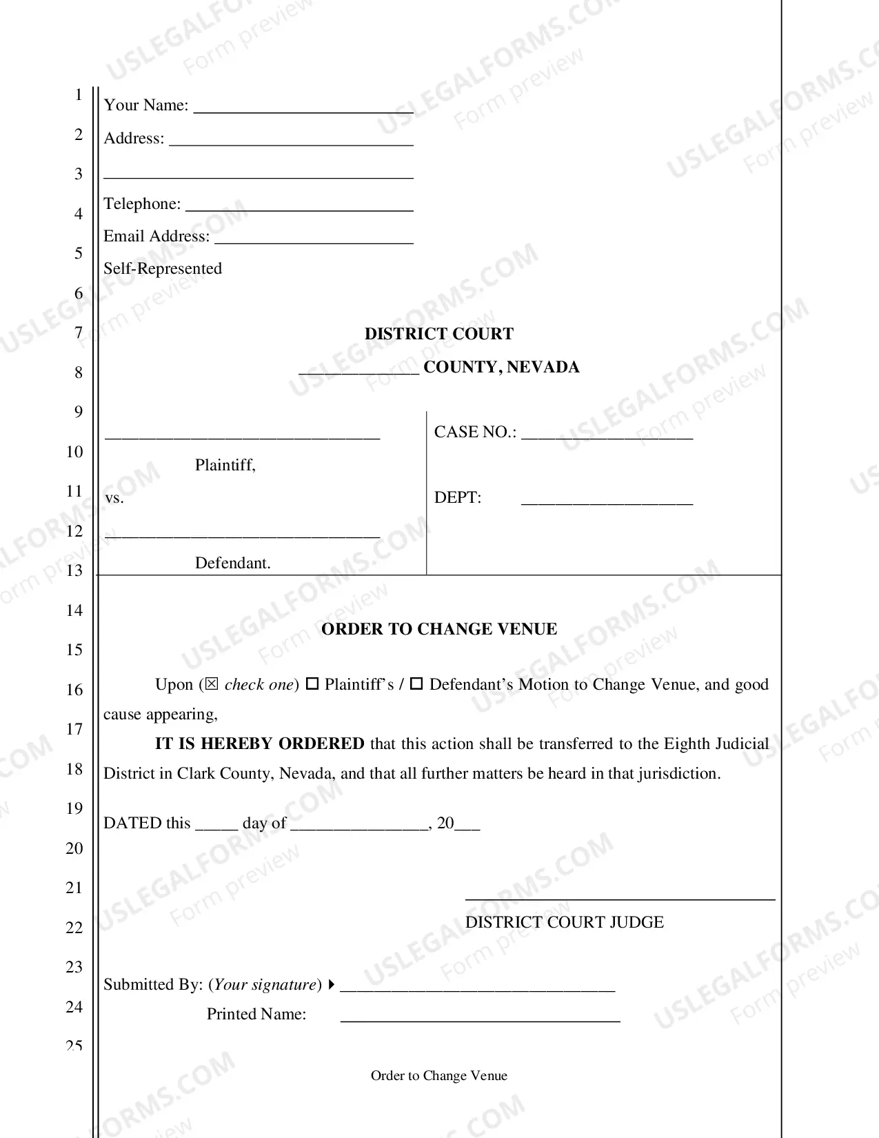 Preview Motion to Change Venue(to move a case from another Nevada county to Clark County)