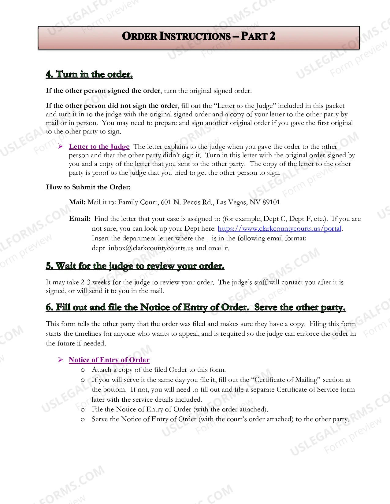 Preview Order After Hearing and Instructions - No Children