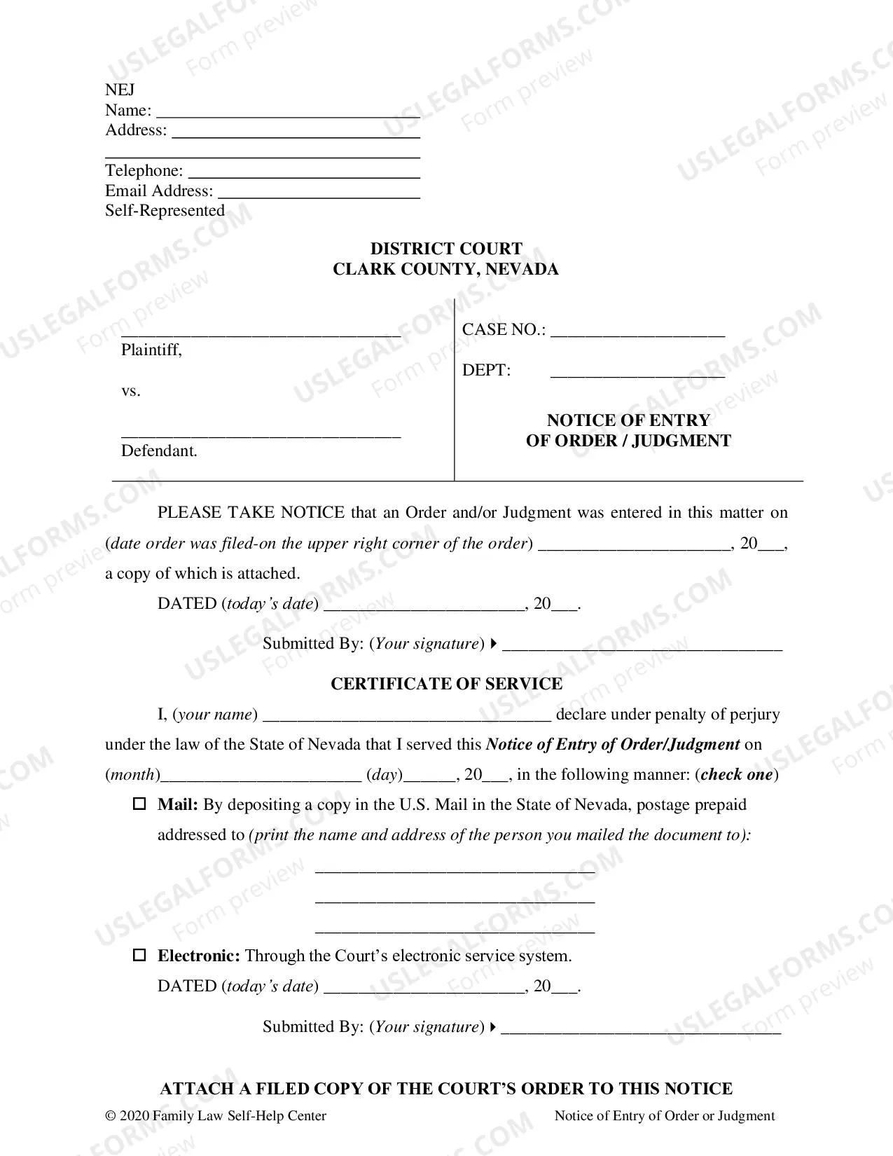 Preview Order After Hearing and Instructions - No Children